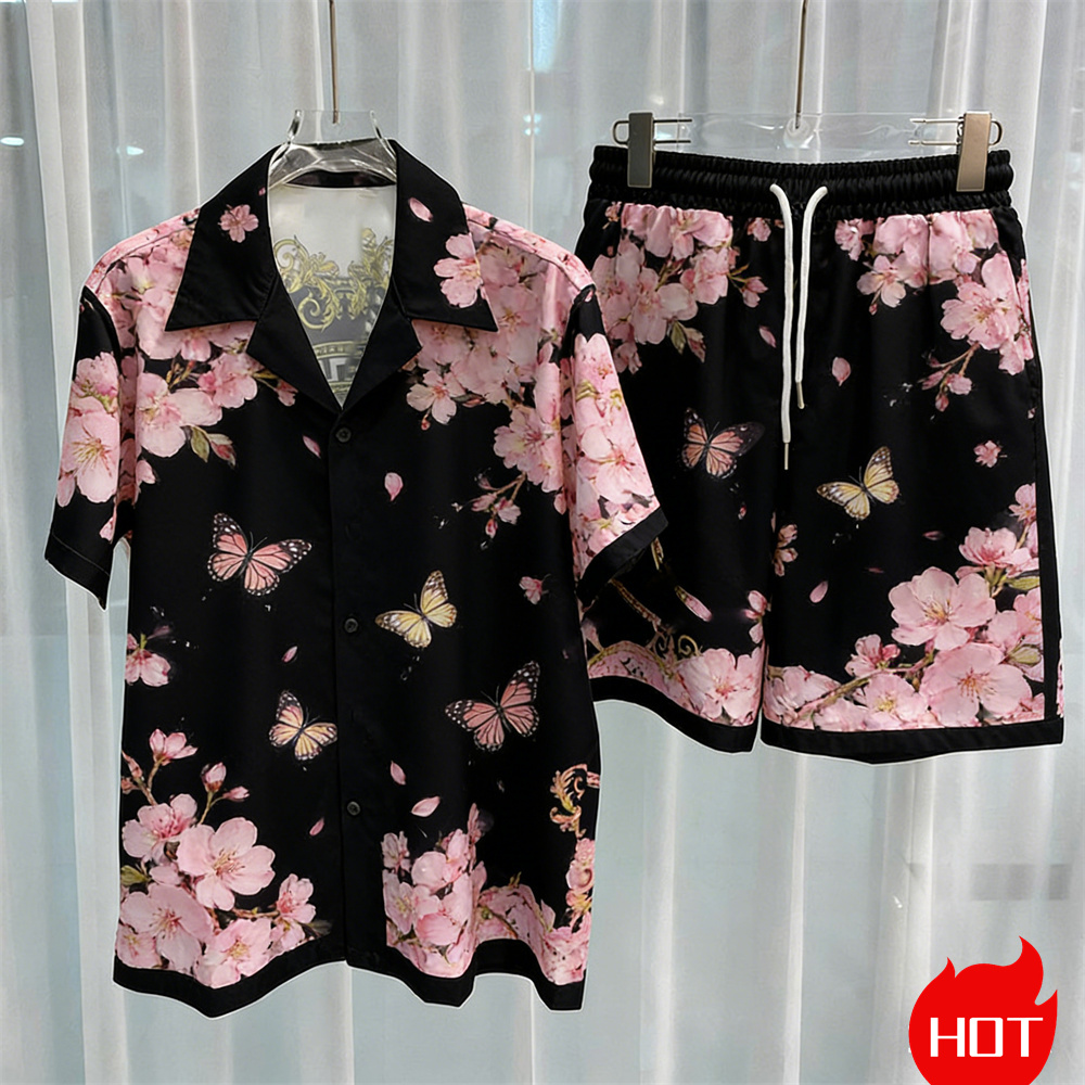 Quality Summer Clothing - طقم رجالي مطبوع رقميًا من قطعتين،