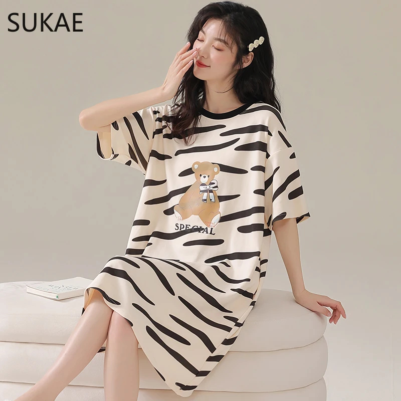 Summer Upf Clothing - ثوب نوم نسائي بأكمام قصيرة ورقبة