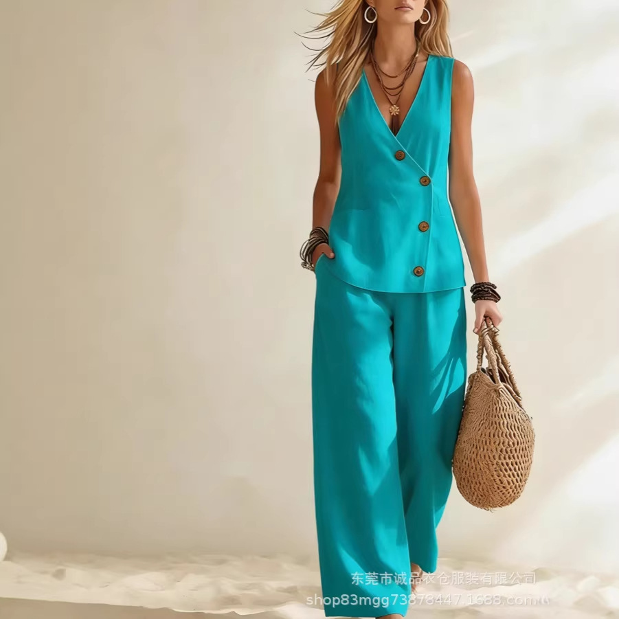 Zara Summer Clothing For Women - بدلة نسائية صيفية أنيقة بياقة V