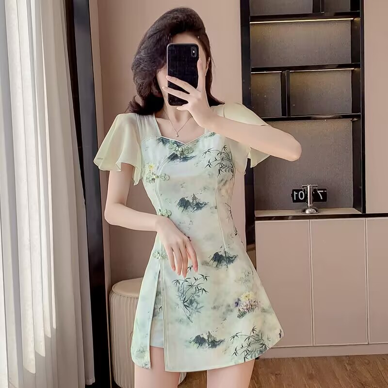 Summer Clothing Women Sale - الصيف النمط الصيني الحلو شيونغسام قطعتين