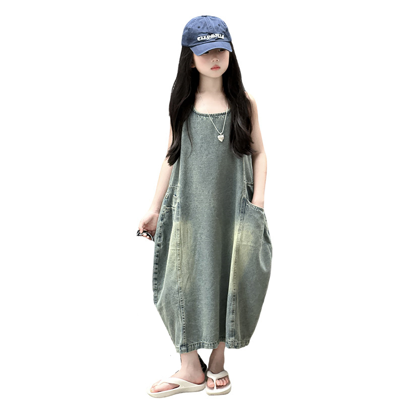 Summer Clothing Girl - فستان كلاسيكي أزرق للأطفال البنات عالي