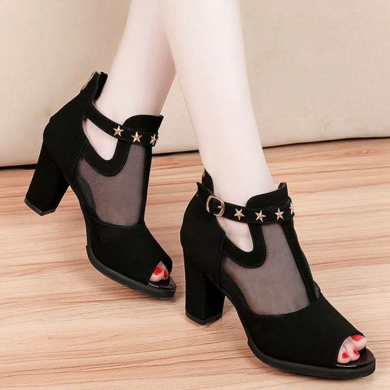 Summer Clothing Korea - صنادل نسائية بكعب عالٍ مربع ومقدمة