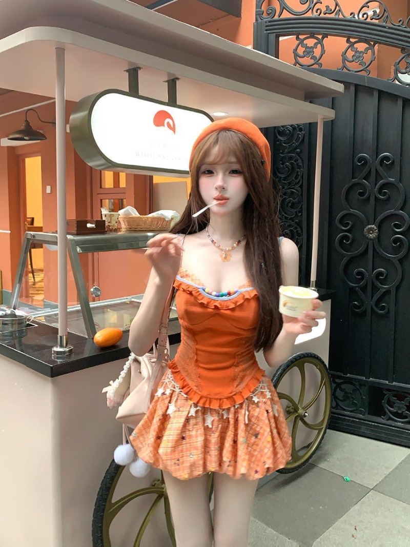 طقم صيفي جديد برتقالي اللون من - مراجعة Summer Japanese Clothing وسعره